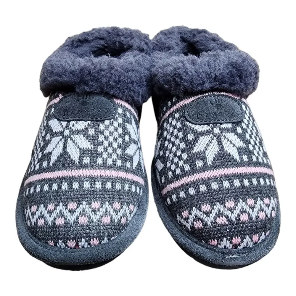 Bearpaw Alice Knit Suede Charcoal Slippers Kid’s Size 2Y